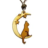 Organic Birch Tree Cat in Moon Pendant on Adjustable Waxed Linen Cord