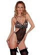 Sexy Split Cup Black Teddy Embroidered Cup Mesh Body Thong Back