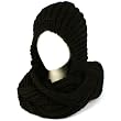 Winter Chunky Knit Hooded Scarf Pullover Headscarf Neckwarmer Hoodie Hat Black