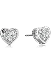 Sterling Silver Diamond Heart Stud Earrings