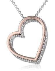 14K Rose Gold Plated Sterling Silver Diamond Heart Pendant Necklace (1/10cttw, IJ Color, I2-I3 Clarity), 18"