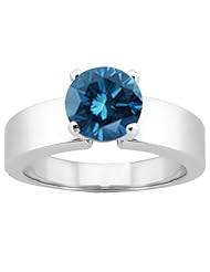 0.80 Ct Round Blue SI1/SI2 Diamond 14K White Gold Ring
