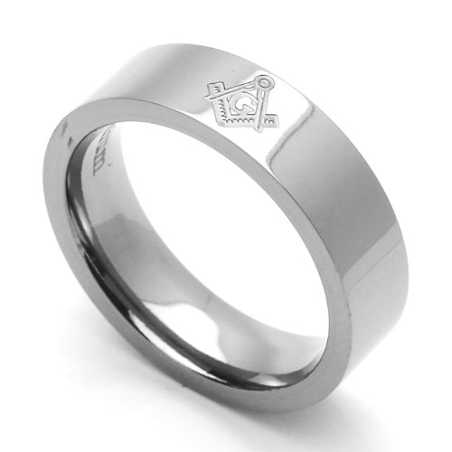 6MM Comfort Fit Titanium Wedding Band Masonic Flat Ring (Size 7 to 14) Size 11