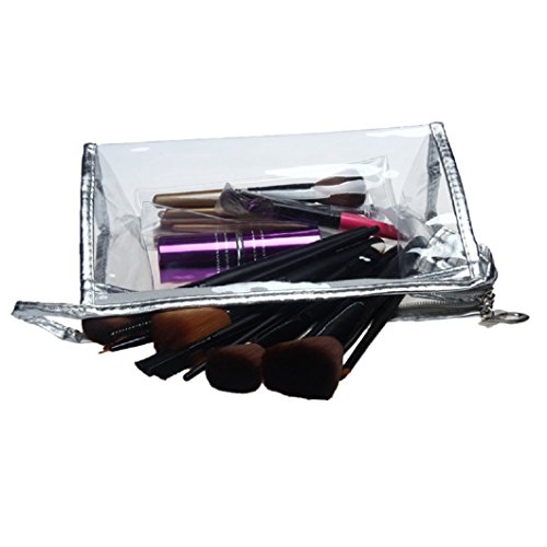 DZT1968(TM)Waterproof CLear Hand Pouch Bag With Zipper For Cosmetic Wash Versatile Storage (Silver)