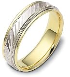 Multi Texture Two-Tone 18 Karat Gold 6mm Comfort Fit Weddig Band Ring