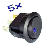 5PC New 16A 12V Round Rocker Toggle Switch Blue LED SPST For All