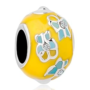 Pugster Happy Easter Flower Yellow Faberge Egg Charm Bead For Snake Chain Bracelet