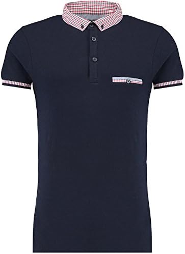 TS Heritage Mens Blue Collar Print Contrast Kano Polo T-Shirt Top Tee Casual Fit M