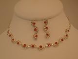 Simple Pink Crystal Necklace and Earring Set