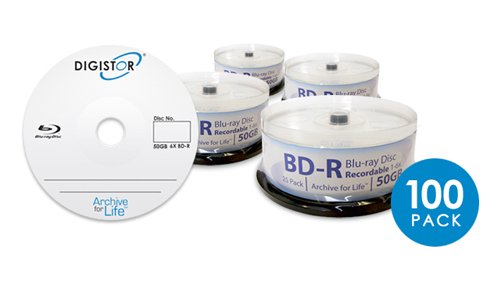 DIGISTOR 50GB 6X Blu-ray Disc Recordable BD-R Blank Media, (100 pack) On Sale