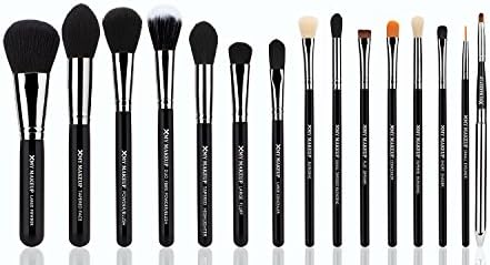 XMY Professional 15 Pcs Makeup Brushes Set Powder Foundation Eyeshadow Eyeliner Lip Brush Tool Black and Silver