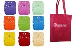 FuzziBunz&reg; One Size Cloth Diapers 12 Pack Gender Neutral (new) Colors with Dainty Baby Reusable Bag Bundle, Colors May Vary