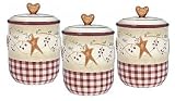 Country HEARTS & STARS kitchen CANISTER SET airtight 3
