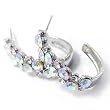 Silvertone Aurora Borealis Rhinestone Half Tear Drop Hoop Earrings Fashion Jewelry