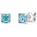 2.00 Carat Princess Simulated Cubic Zirconia Simulated Aquamarine Cubic Zirconia Cz Stud Earrings. Sterling Silver 925 Tarnish Free & Nickel Free Top Quality Rhodium Finish