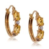 New LadiesYellow Gold Hoop Earrings w Citrine & Diamond