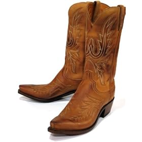 Lucchese 'N8388' Burnished Leather Cowboy Boots Mens - Camel