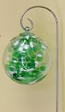 Green and White Hand-blown Glass Sun Catcher Gazing Globe with Shepherds Hook (6 inch)