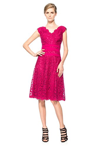 Tadashi Shoji Embroidered Lace V-Neck A-Line Dress, Lotus Pink, Size 4