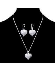 Heart Shape Sterling Silver Earrings Pendant Set With 18" Chain