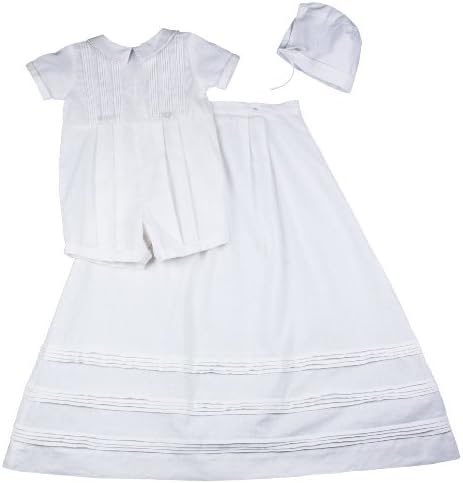 Petit Pomme Baby-boys Linen Gown and Romper with Cross and Hat
