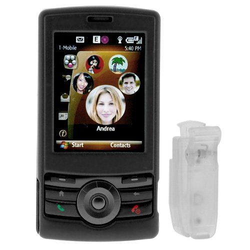 T-mobile HTC Shadow Smartphone Accessory Bundle - Solid Black Rubberize Snap-on Case with Clip + Premium Reusable LCD Screen Guard Protector with Lint Cleaning Cloth By Ikross