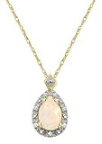 10k Yellow Gold, October Birthstone, Opal and Diamond Pear Shaped Pendant