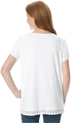 Woman Within Women's Tunic Length Top Soft Jersey Fabric Lace Trim