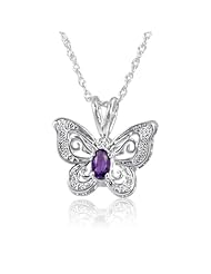 Sterling Silver Amethyst and Diamond Butterfly Pendant-Necklace