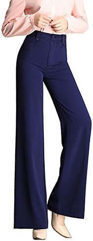 Women's High Waist Trousers Flat Front Wide Leg Pants Size 26"-35" 7 Colors (W29/L31", Blue)