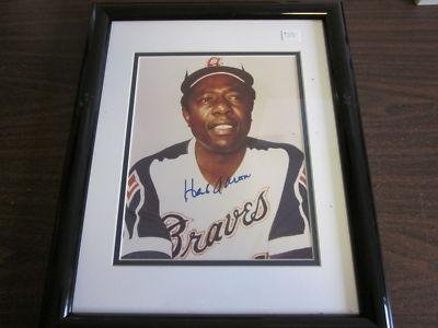 Hank Aaron Atlanta Braves Framed Photo Autographed PSA - Framed MLB Photos, Plaques, and Collages