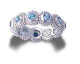 .925 Sterling Silver Designer Beaded Eternity Ring with Blue Topaz