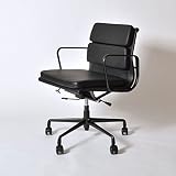 ブラックフレーム仕様！イームズ アルミナムグループチェア（Aluminum Chair) ブラック 革 ローバック・ソフトパッド　アルミナムチェア チャールズ・レイ・イームズ