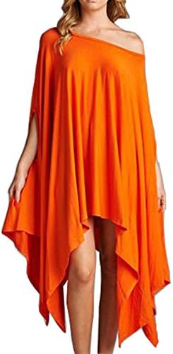 YiMo Women's Solid Relaxed Drape Handkerchief Hem Flowy Long Cape Tunic Tops, Orange, XX-Large