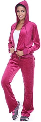 White Mark Women's 2 Piece Velour Set in Fuchsia - Solid Colors - M