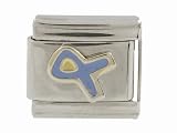 SilverBin Enamel Paint Blue Ribbon Stainless Steel Italian Charm Link