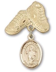 14K Gold Baby Badge with St. Aedan of Ferns Charm and Baby Boots Pin