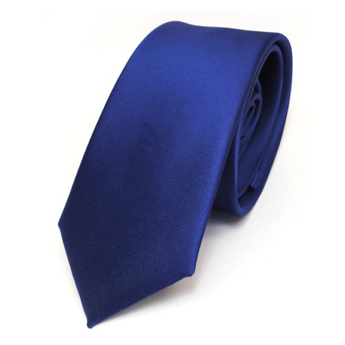 Schmale Satin Krawatte blau royalblau uni Polyester 