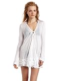 Letarte Womens Crinkle Long Sleeve Ruffle Cover-Up