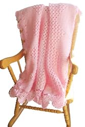 Handmade Baby Blanket - Pink Rose (100% Hand-crocheted, Large)