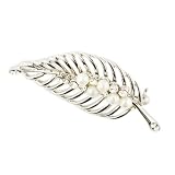 Faux Pearl And Studded Leaf Flower Pin Brooch