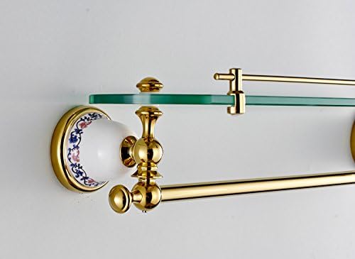 YIT Single Bathroom Glass Shelf with Two Polished Gold Finish Brackets Brass made Toughened Safety Mounted Glass shelf