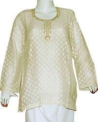 Womens Clothing Tops Kurti Fashion in India With Hand Embroidery Size L (tsht130)