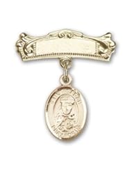 14K Gold Baby Badge with St. Sarah Charm and Arched Polished Badge Pin