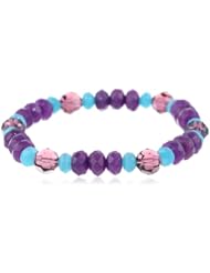 Faceted Dyed Purple Color Agate Rondelle and Swarovski Elements Bead Stretch Bracelet, 7.5"