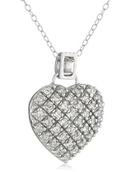 Sterling Silver Cubic Zirconia Quilted Heart Pendant Necklace, 18"