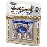 Ultralast AA Rechargeable NiMH Battery Retail Pack, 4 Pack, 2600mAh - Model UL-4AA2600 Rechargable Batteries