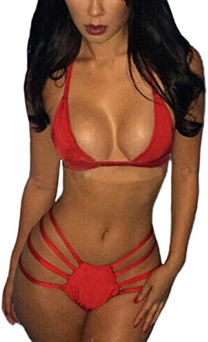 Double Lee Women Strap Bottom Halter Bikini Tie Side Bra Swimwear Swimsuit