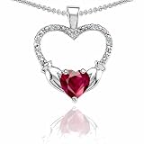 Candygem 10k Gold Holding Hands Claddagh Heart Created Ruby & Diamond Pendant