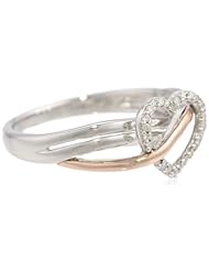 XPY Sterling Silver and 14k Pink Gold Heart Diamond Ring, Size 7